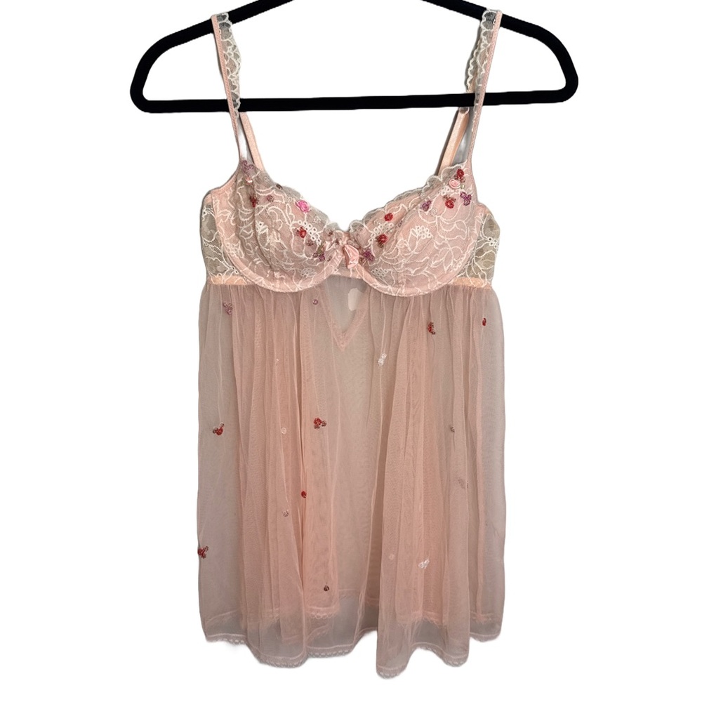 Victoria’s Secret Blush Pink Beaded Babydoll Lingerie – Size 36C
